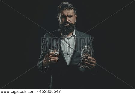 Businessman Gets Rid Of Stress With Whiskey. Degustation And Tasting. Alcoholic Beverage.