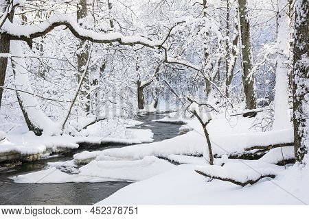 Mankinjoki Rapids Area In Winter, Espoonkartano, Espoo, Finland
