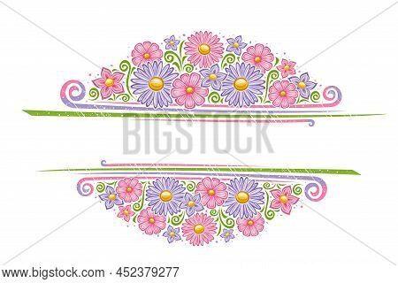 Vector Border For Holiday Flowers With Empty Copy Space For Greeting Text, Decorative Frame With Ill