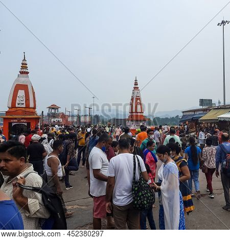 Haridwar, India, October 02 2021 - Har Ki Pauri Is A Famous Ghat On The Banks Of The Ganges In Harid