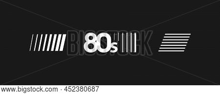 Set Of Retrowave Design Elements. 80s Title, Horizontal And Vertical Shifted Stripes. Pack Of Retrow