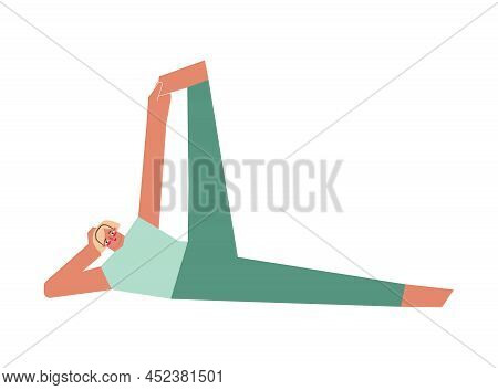 Vector Isolated Illustration With Flat Female Character. Flexible Adult Blonde Woman Learns Stretchi