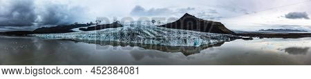 Glacier Lake Spectacular Wide Panorama With Massive Glaciar Tongue