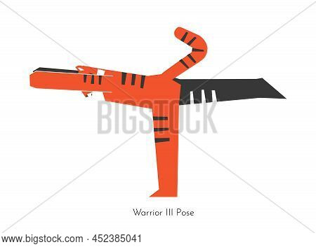 Vector Isolated Concept With Animal Cartoon Character Doing Strengthening Yoga Practice - Virabhadra