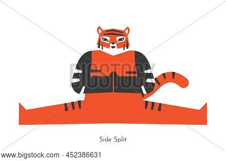 Vector Isolated Concept With Animal Cartoon Character Doing Yoga Practice - Samakonasana. Chinese Ti