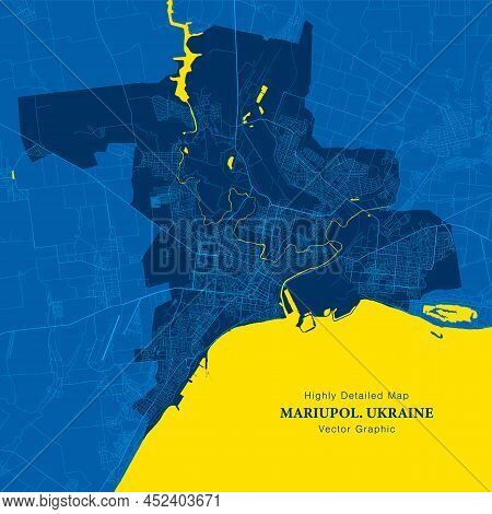 Highly Detailed Vector Map Of City Mariupol Ukraine In Patriotic National Yellow Blue Colours Abstra