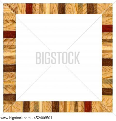 Wooden Marquetry Frame, Wooden Frame Made From A Combination Of Different Woods, Isolated On A White