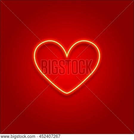 Neon Heart. Bright Neon Light. Empty Template. Valentine's Day. Women's Day. Red Background