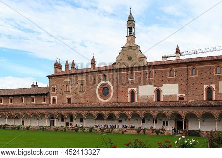 Certoza Di Pavia, Italy - May 15, 2018: This Is The Courtyard Of The Former Carthusian Monastery Cer