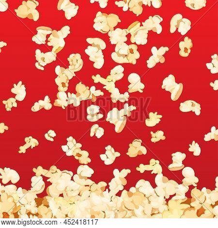 Popcorn Pieces Background For Cinema, Movie, Food Concepts. Cartoon Vector Illustration.