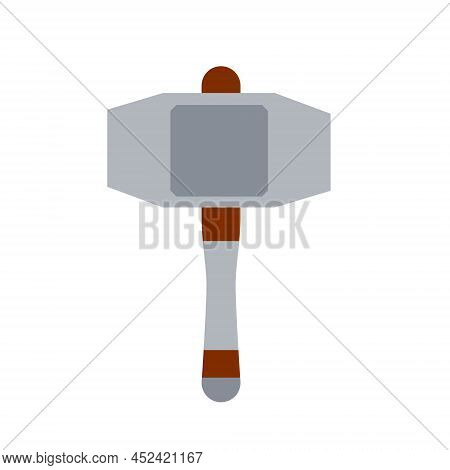 Thor Hammer. God Weapon. Norse Mythology. Symbol Of Power. Medieval Steel Weapons. Flat Cartoon Icon