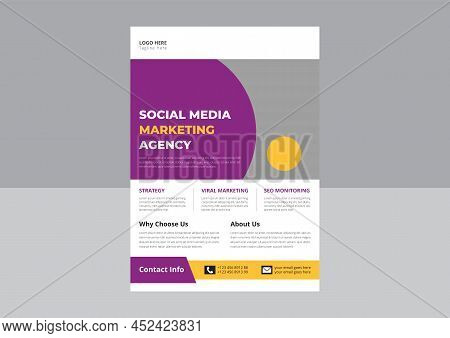 Social Media Marketing Flyer. Social Media Marketing Template Design. Cover, Poster, Leaflet, A4 Siz