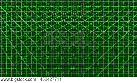 Bright Green Square Matrix In Rhombuses. The Checkered Field Is Filled With Identical Squares In Squ