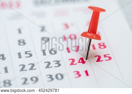 Red Push Pin On Calendar 24th Day Of The Month, Mark The Event Day With A Pin. Pin On Calendar Day T