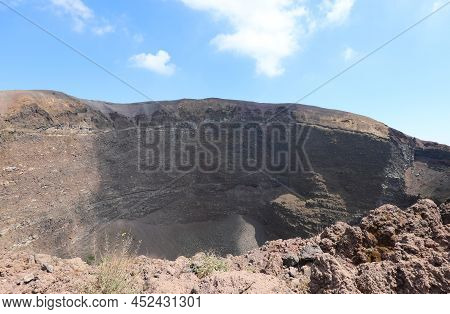 Breathtaking View Volcano Crater Called Vesuvius Or Vesuviano In Italian Language Near Naple City In