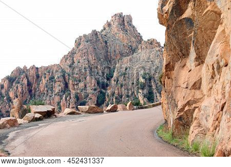 Road Called D81 In Crosica France On White Background And Red Rocks