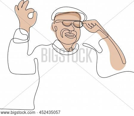One Continuous Line Is The Concept. Vector Illustration. Continuous Line Drawing Of Happy Senior Man