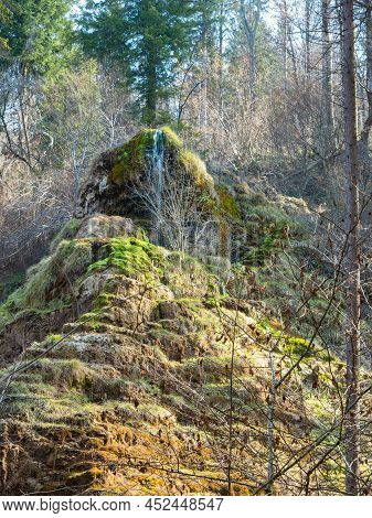 The Waterfall Of Tuefels Chilen In The Hills Around Zurich, Switzerland, Is Famous For Its Sedimenta