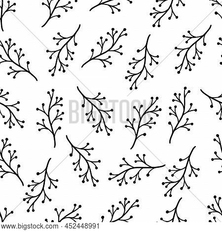 Hand Drawn Leaf Seamless Pattern. Doodle Simple Froral Style. Leaf Background Vector Illustration