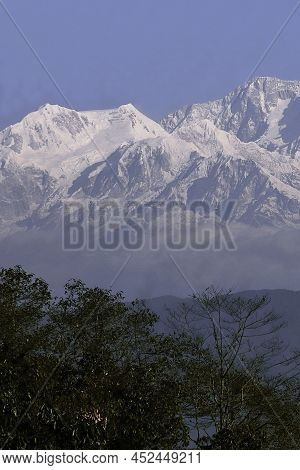 Beautiful View Of Mount Kabru During Morning From Lepcha Jagat, A Himalayan Mountain Village Near Da