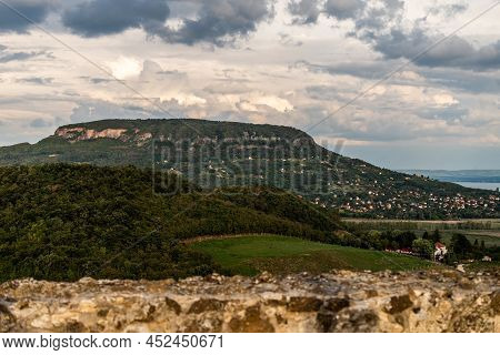 Vineyard In Badacsony, Famous Vine Region In Balaton Highland, Hungary. Vine Farm Aerial View.