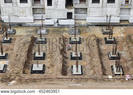 Monolithic Reinforced Concrete Foundations For The Construction Of A Residential Building. Grillage 