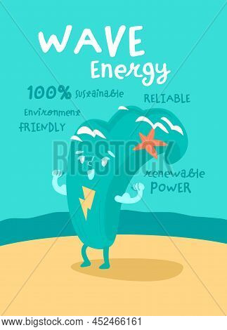 Wave Energy Vertical Poster With Funny Creative Character.
