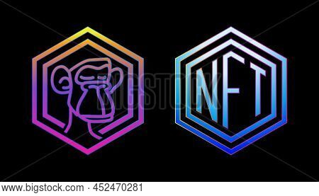 Nft Gallery Line Icon Set. Bright Neon Icons Of Non Fungible Token. Nft Pictogram.