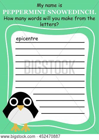 Anagram Word Game With Little Cartoon Penguin Vector Illustration