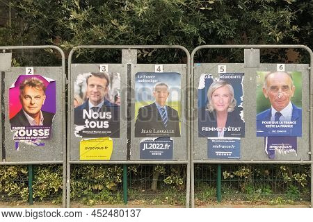 Paris, France - April 06, 2022 : The Banners With Candidates For President Elections