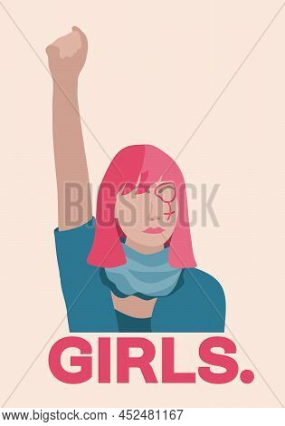 This Is A Vector  Illustration Of A Girl With Raised Up Fist. The Faceless Protest Power Women, Femi