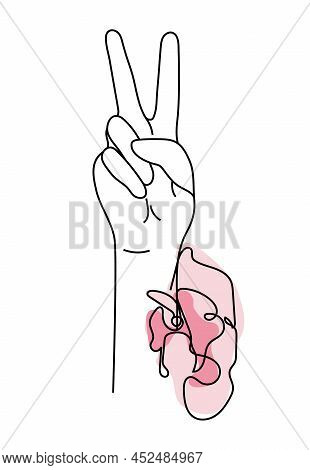This Is A Vector  Illustration Of A Hand Sign Victory V Salute Or Peace, Girl Power Feminist  Fist W