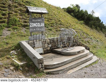 Ovaro, Ud, Italy - August 21, 2021: Modern Moment Dedicated At Bike Race In The Zoncolan Mountain