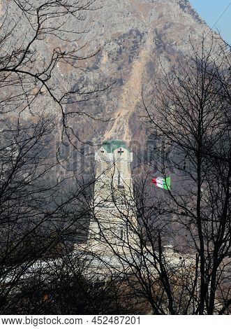 Recoaro, Vi, Italy - February 28, 2022: Monumental Memorial Ossuary Of Pasubio Mount