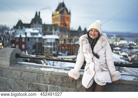 Beautiful Woman Over Night In Quebec Winter
