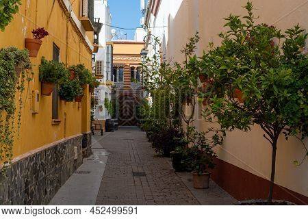 Street View Of Sanlucar De Barrameda, Small Sherry Making Town In Andalusia, Spain In Summer