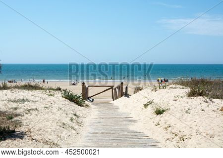 Golden Sandy Beaches Near Sanlucar De Barrameda, Small Andalusian Town, Spain