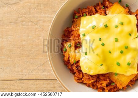 Kimchi Fried Rice With Pork And Topped Cheese