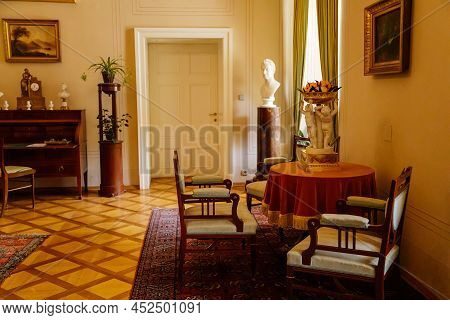 Lazne Kynzvart, Bohemia, Czech Republic, 7 August 2021: Metternich Representative Chateau Or Castle 