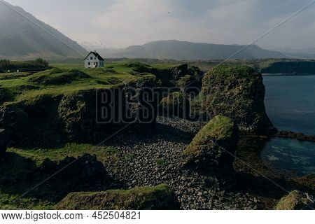 Iceland Nature Landscape On Arnarstapi Snaefellsnes. Arnarstapi Harbour, Iceland.