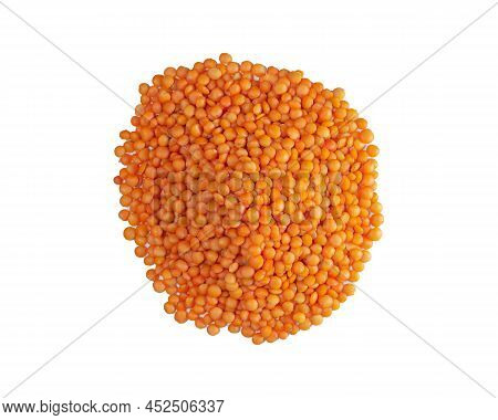 Heap Of Red Lentils, Raw Organic Pile Of Red Lentils Isolated On White, Top View
