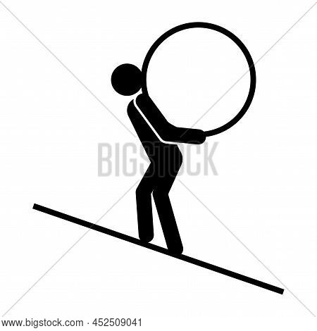 Cartoon Sisyphus Is Pushing For Concept Design. Vector Illustration. Stock Image.