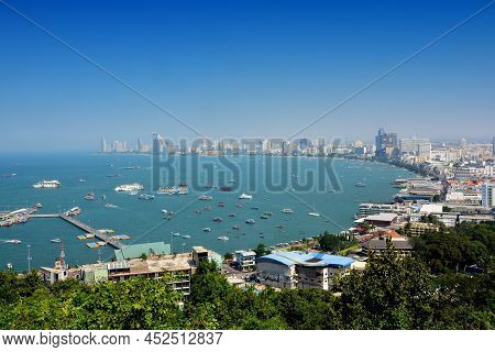 Pattaya Bay Seen From Pattaya Viewpoint, Khao Phra Tamnak, Chonburi, Thailand, Note  Select Focus Wi
