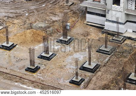 Monolithic Reinforced Concrete Foundations For The Construction Of A Residential Building. Grillage 