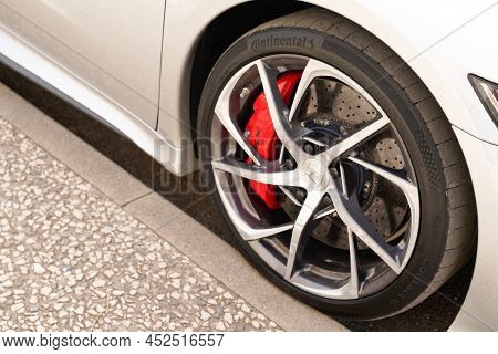 Bordeaux , Aquitaine  France - 04 05 2022 : Honda Nsx Aluminum Sports Japan Car Rim With Red Brake C