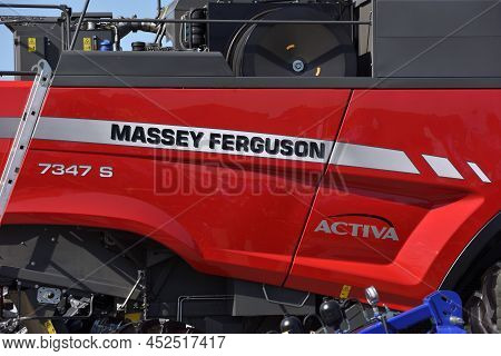 Kaunas, Lithuania - March 31, 2022: Close Up To Massey Ferguson Activa Combine Tractor Vehicle At In