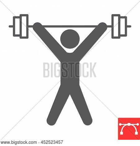 Weightlifting Sport Glyph Icon, Sport And Bodybuilder, Weightlifter Vector Icon, Vector Graphics, Ed
