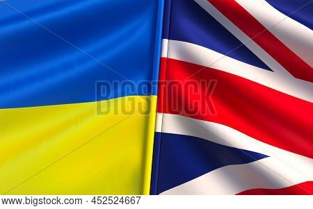 Flags Of Ukraine And Great Britain. European Union. Blue And Yellow Flag. State Symbols. Sovereign S