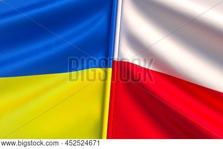 Flags Of Ukraine And Poland. European Union. Polish Flag. Blue And Yellow Flag. Sovereign State. Ind