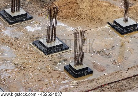 Monolithic Reinforced Concrete Foundations For The Construction Of A Residential Building. Grillage 